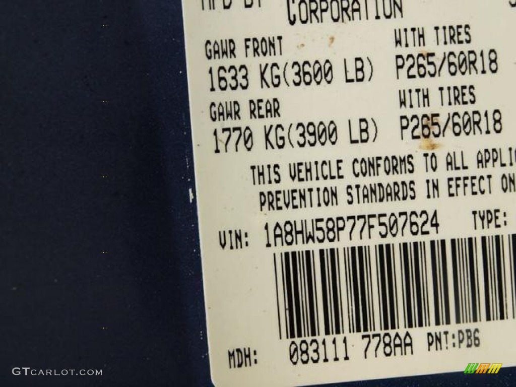 2007 Aspen Color Code PB6 for Marine Blue Pearl Photo #57983081