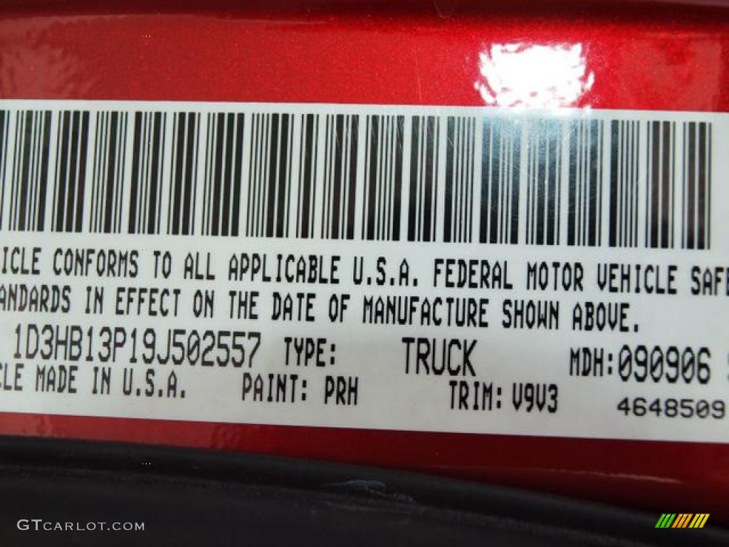 2009 Ram 1500 Color Code PRH for Inferno Red Crystal Pearl Photo #57993381