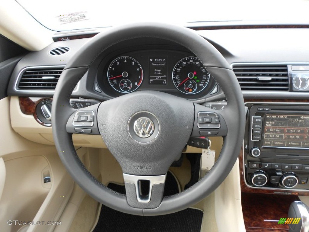 2012 Volkswagen Passat 2.5L SEL Cornsilk Beige Steering Wheel Photo #57993924