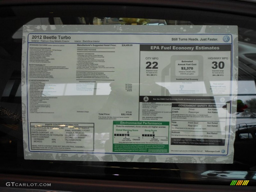 2012 Volkswagen Beetle Turbo Window Sticker Photo #58013786