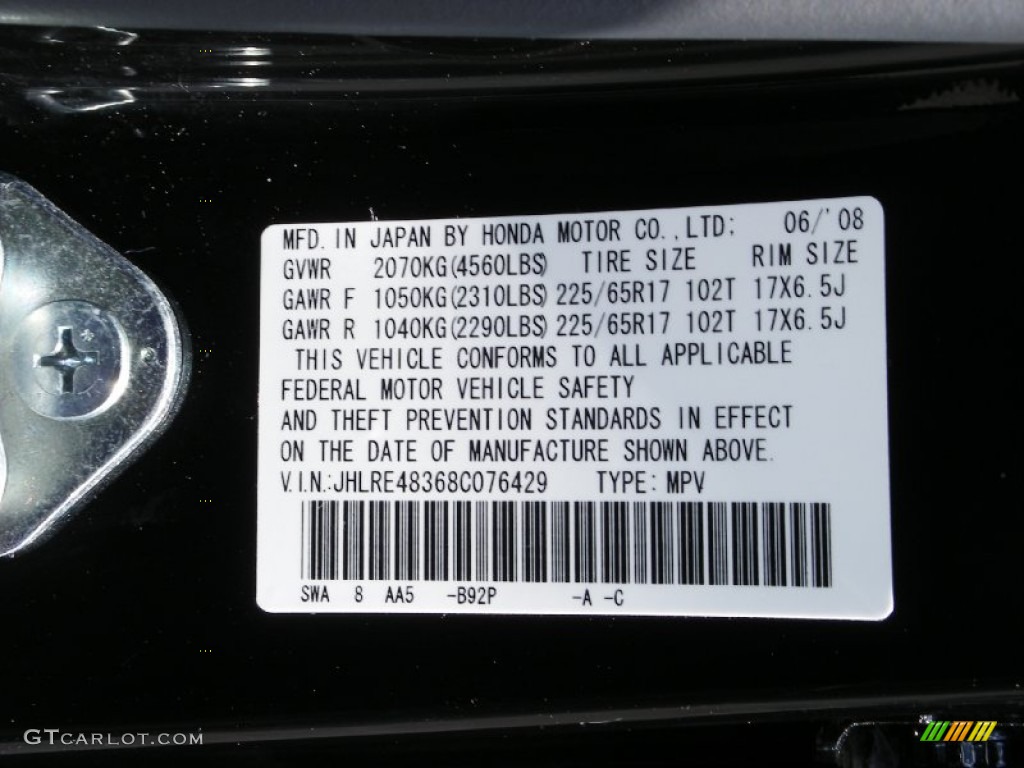 2008 CR-V LX 4WD - Nighthawk Black Pearl / Black photo #38