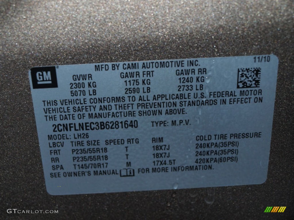 2011 Chevrolet Equinox LT AWD Info Tag Photo #58025648
