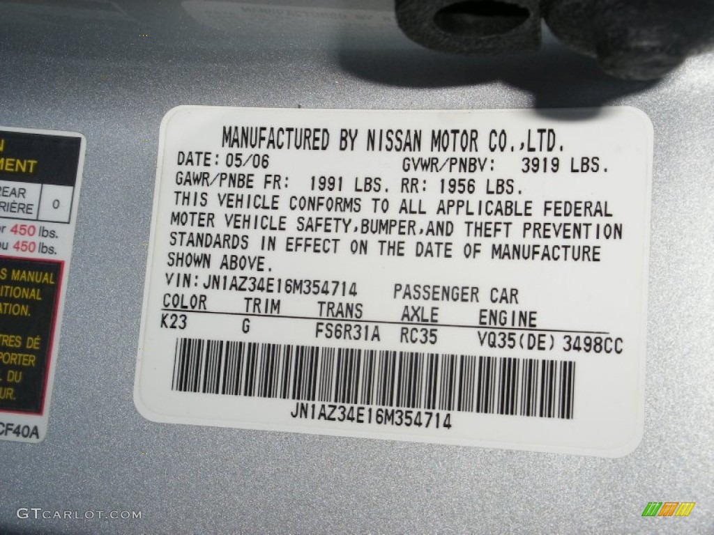 2006 Nissan 350Z Touring Coupe Color Code Photos