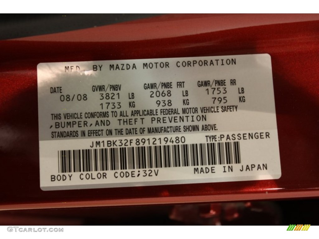 2009 MAZDA3 Color Code 32V for Copper Red Mica Photo #58037057