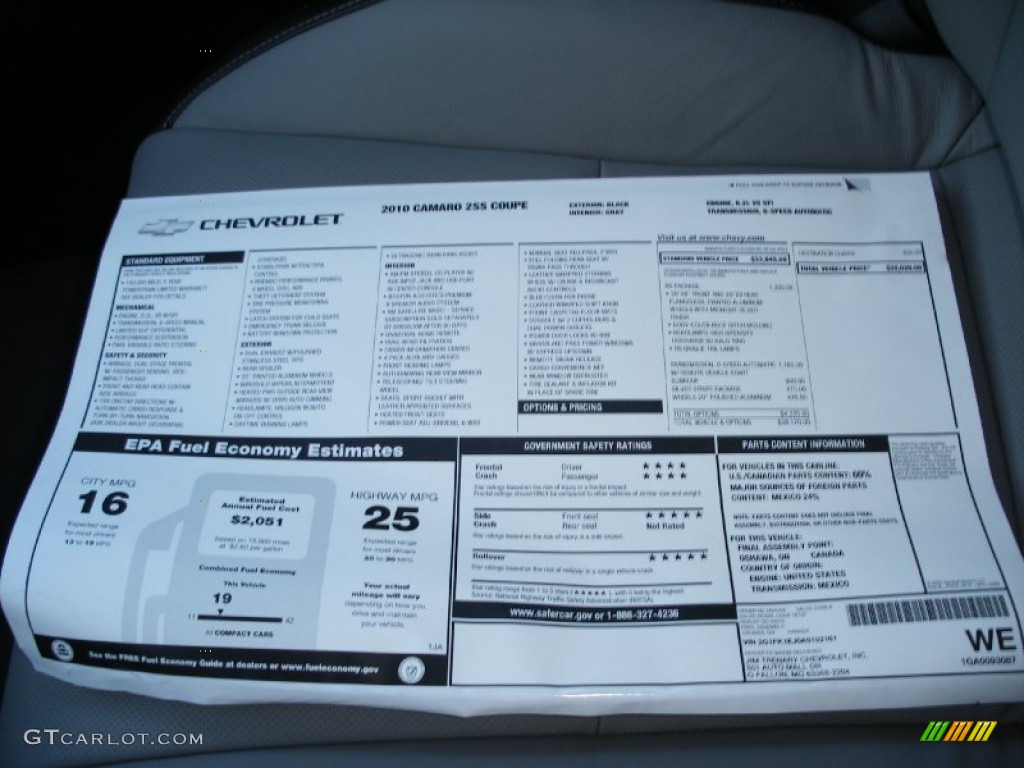 2010 Chevrolet Camaro SS/RS Coupe Window Sticker Photo #58039131