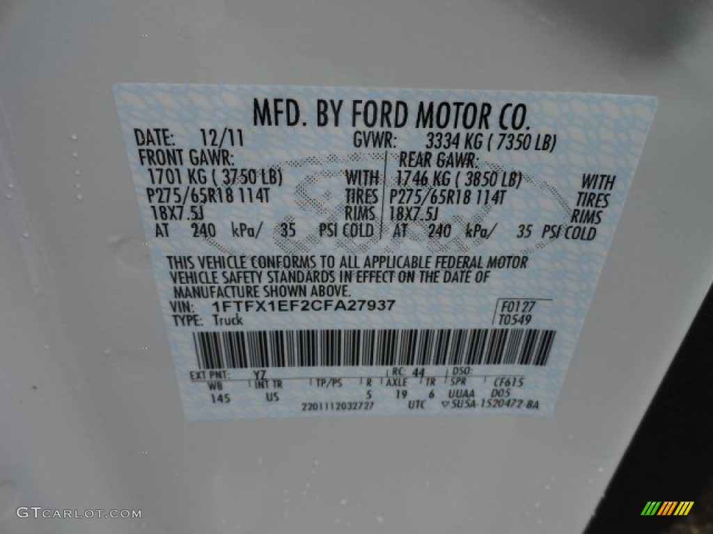 2012 F150 Color Code YZ for Oxford White Photo #58044062