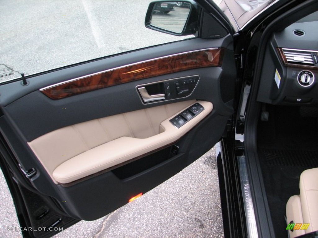 2012 Mercedes-Benz E 350 4Matic Sedan Almond/Black Door Panel Photo #58049375
