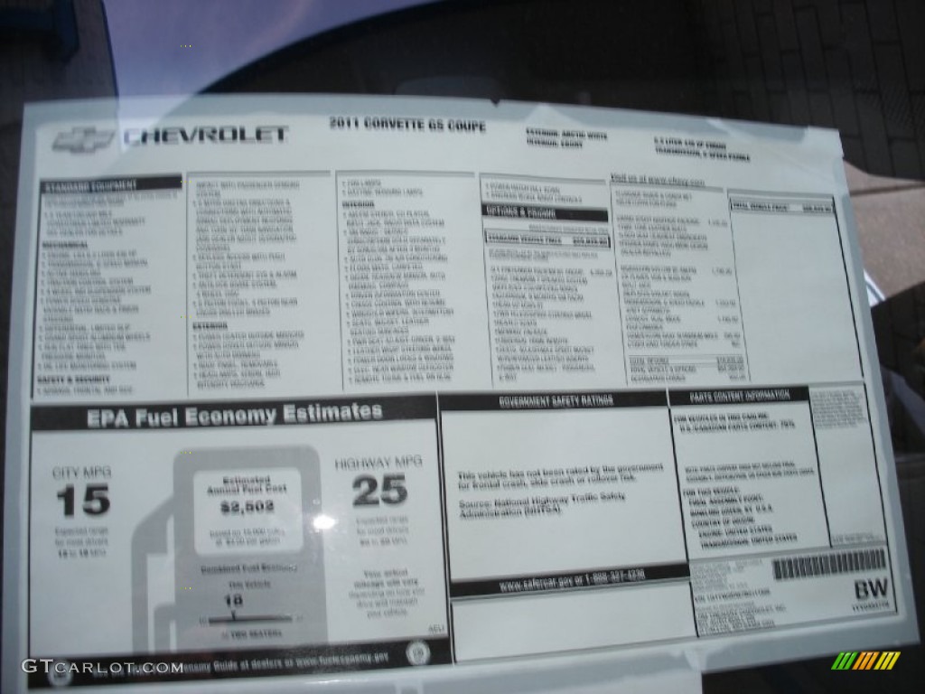 2011 Chevrolet Corvette Grand Sport Coupe Window Sticker Photo #58051052