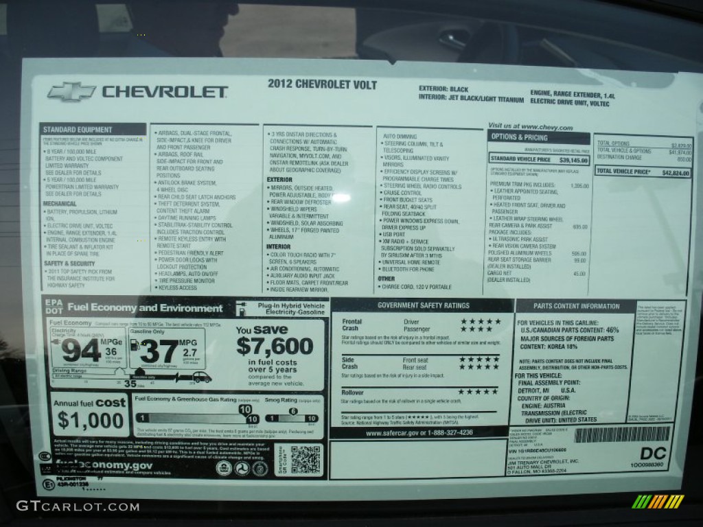 2012 Chevrolet Volt Hatchback Window Sticker Photo #58052228