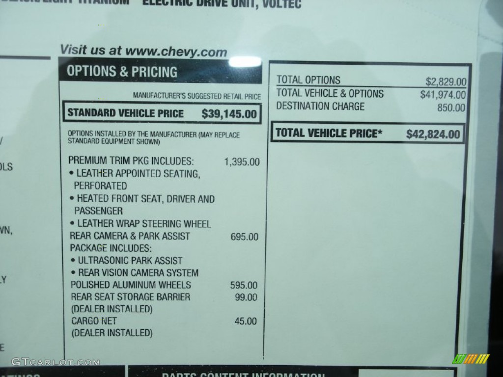 2012 Chevrolet Volt Hatchback Window Sticker Photo #58052246