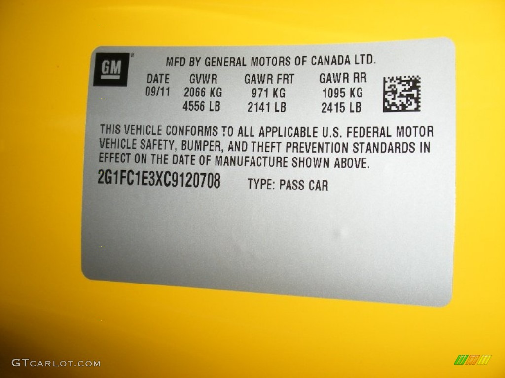 2012 Chevrolet Camaro LT Coupe Transformers Special Edition Info Tag Photo #58052735