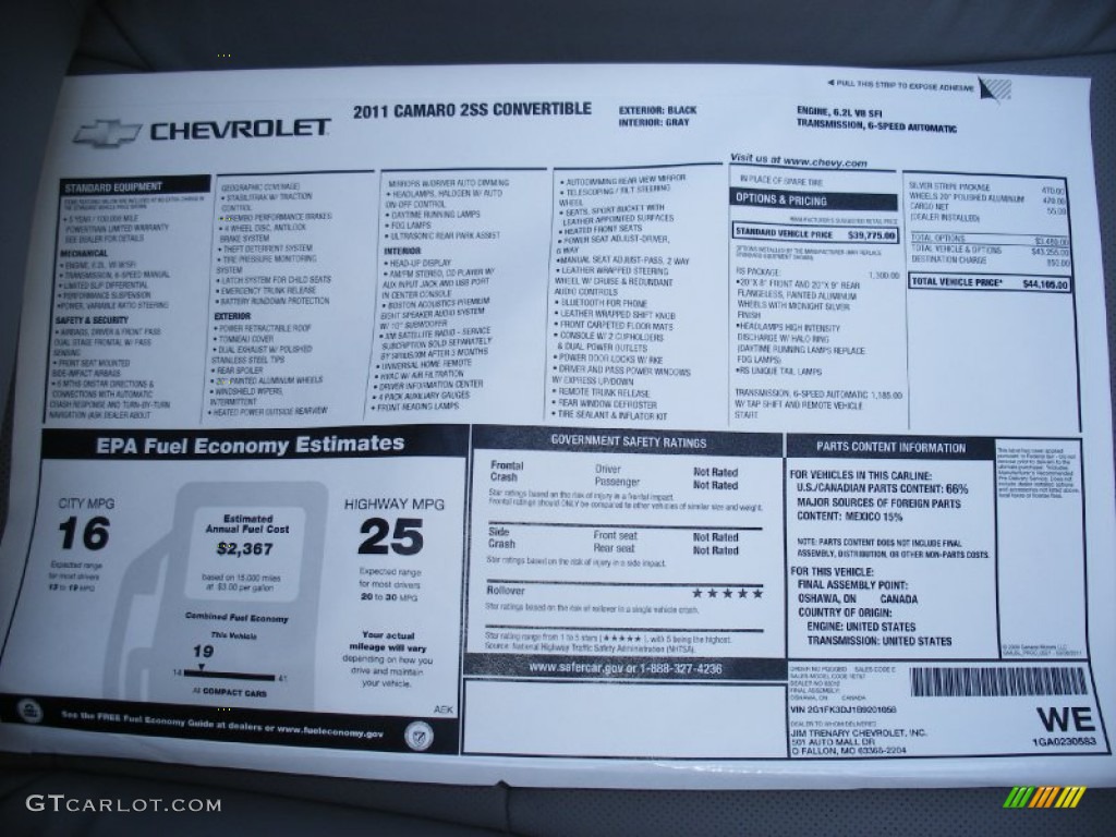 2011 Chevrolet Camaro SS Convertible Window Sticker Photo #58054055