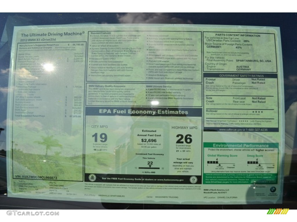 2012 BMW X5 xDrive35d Window Sticker Photo #58054429