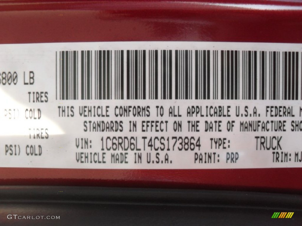 2012 Ram 1500 Color Code PRP for Deep Cherry Red Crystal Pearl Photo #58055040