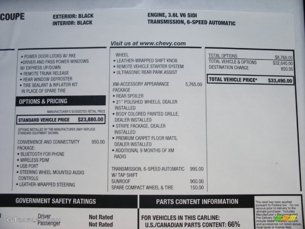 2011 Chevrolet Camaro LT Coupe Parts Photos