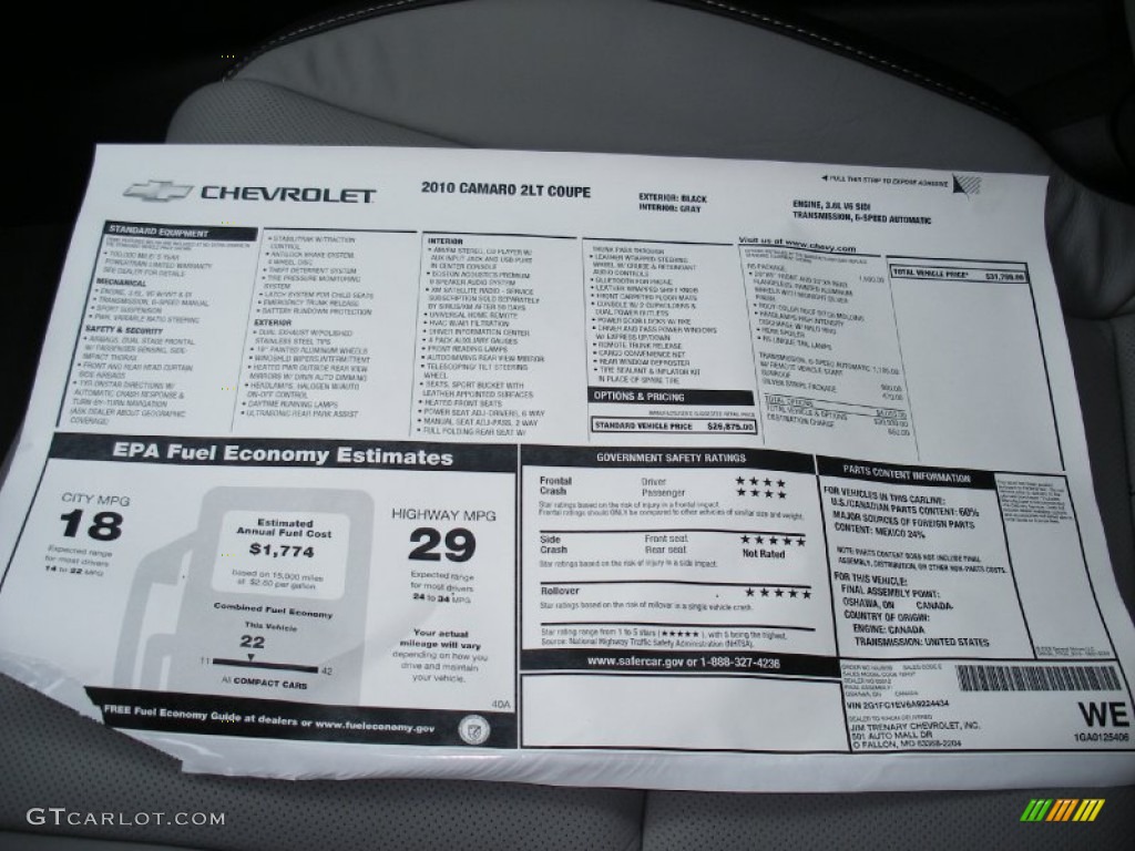 2010 Chevrolet Camaro LT/RS Coupe Window Sticker Photos