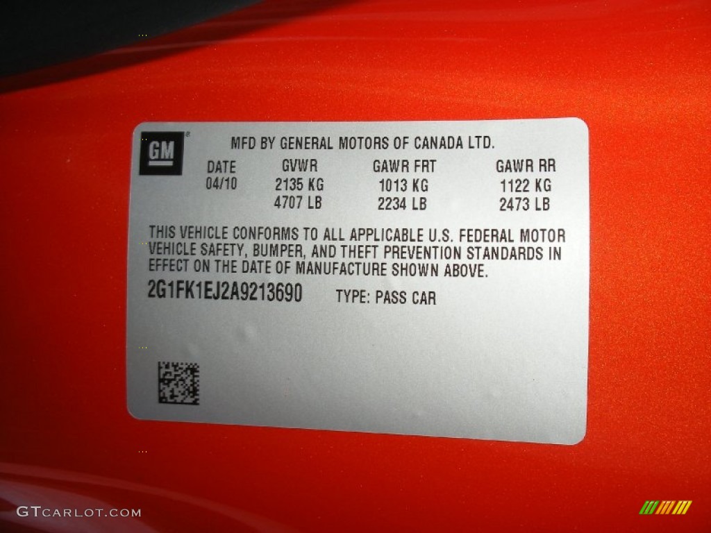 2010 Chevrolet Camaro SS Coupe Indianapolis 500 Pace Car Special Edition Info Tag Photos