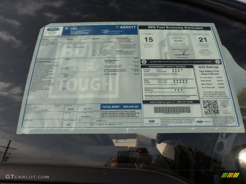 2012 Ford F150 XLT SuperCrew 4x4 Window Sticker Photo #58063232