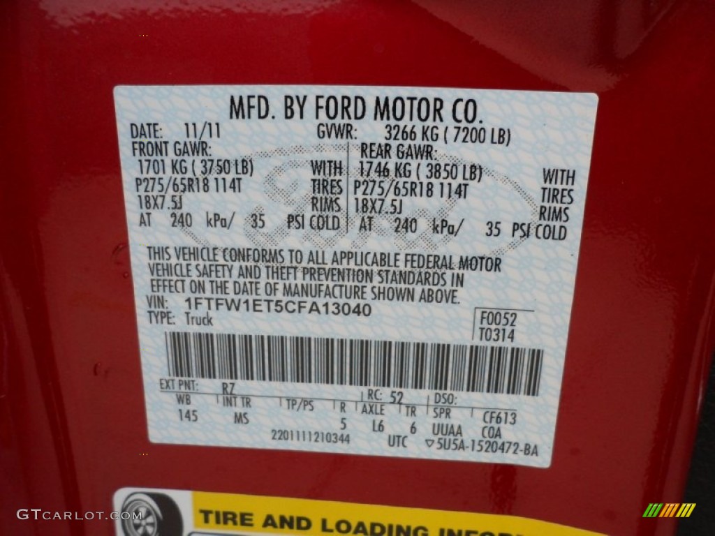 2012 F150 Color Code RZ for Red Candy Metallic Photo #58063501