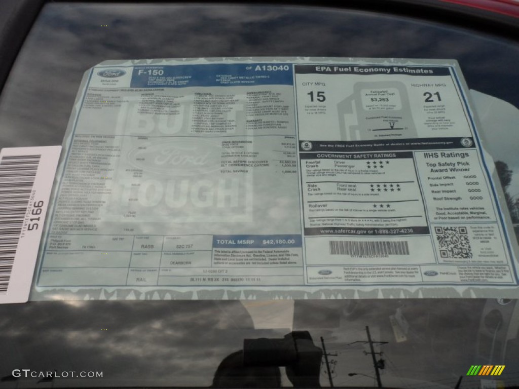 2012 Ford F150 XLT SuperCrew 4x4 Window Sticker Photo #58063510