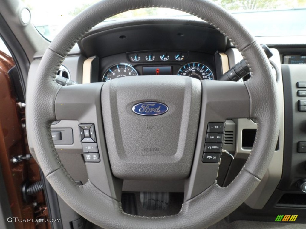 2012 Ford F150 XLT SuperCrew 4x4 Pale Adobe Steering Wheel Photo #58064494