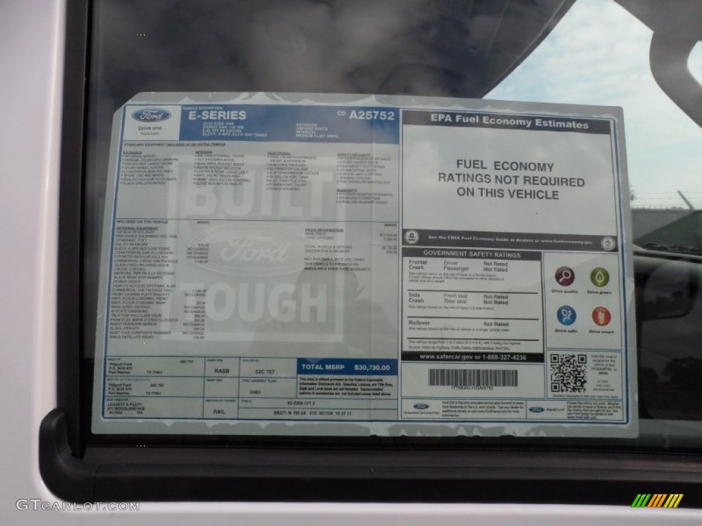 2012 Ford E Series Van E250 Cargo Window Sticker Photos