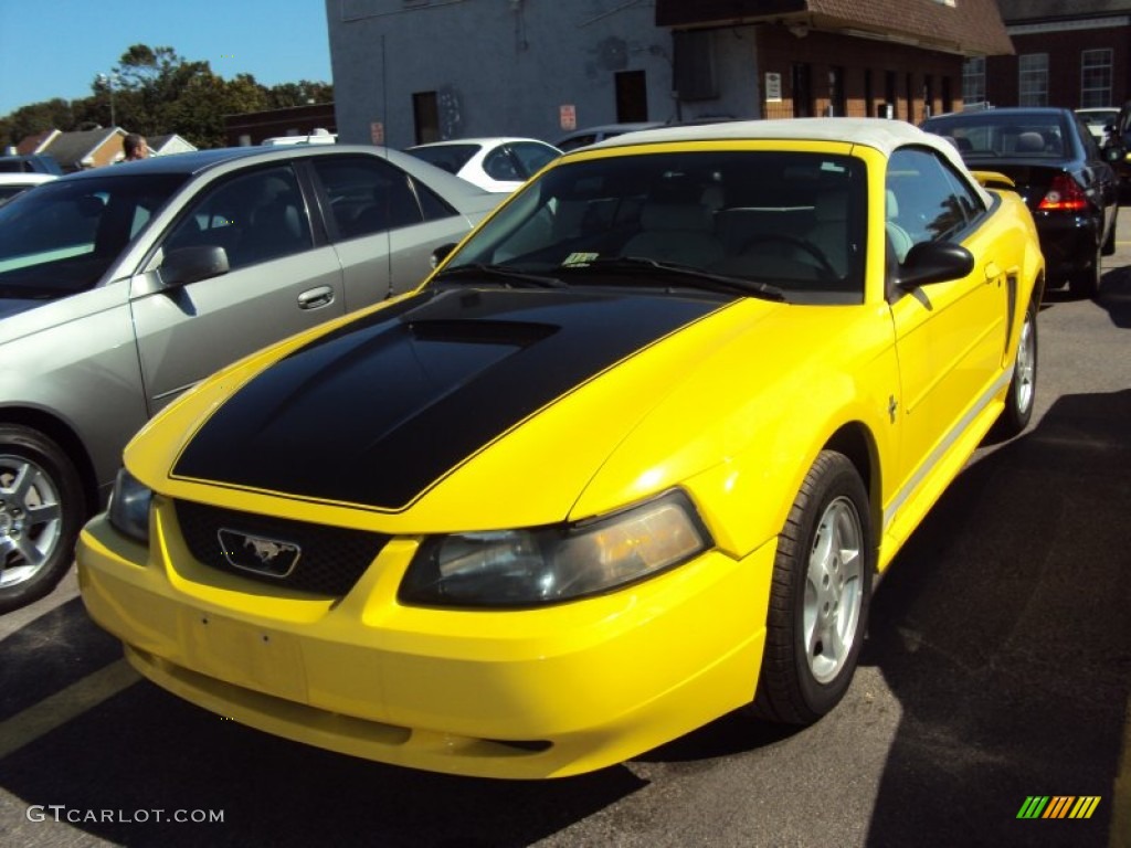 2002 Mustang V6 Convertible - Zinc Yellow / Oxford White photo #2