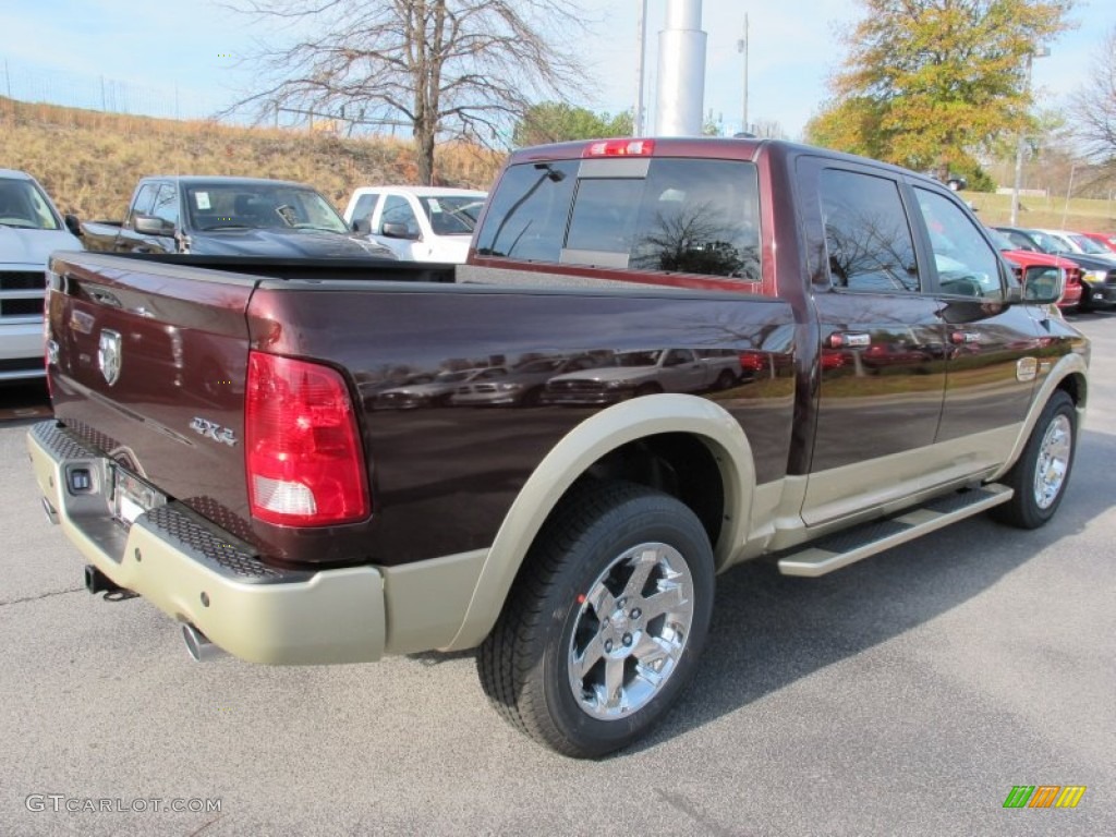 2012 Ram 1500 Laramie Longhorn Crew Cab 4x4 - Deep Molten Red Pearl / Light Pebble Beige/Bark Brown photo #3