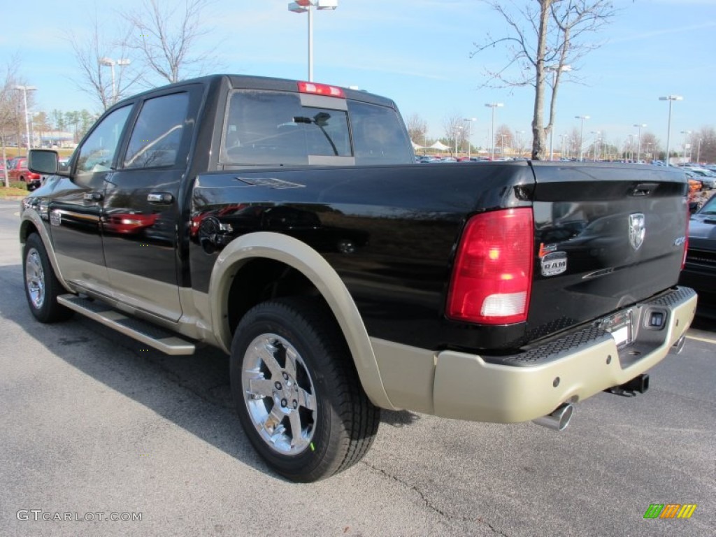 2012 Ram 1500 Laramie Longhorn Crew Cab 4x4 - Black / Light Pebble Beige/Bark Brown photo #2