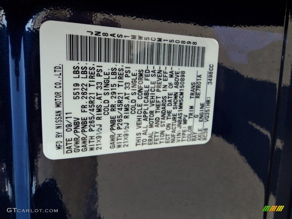 2012 Infiniti FX 35 AWD Limited Edition Color Code Photos