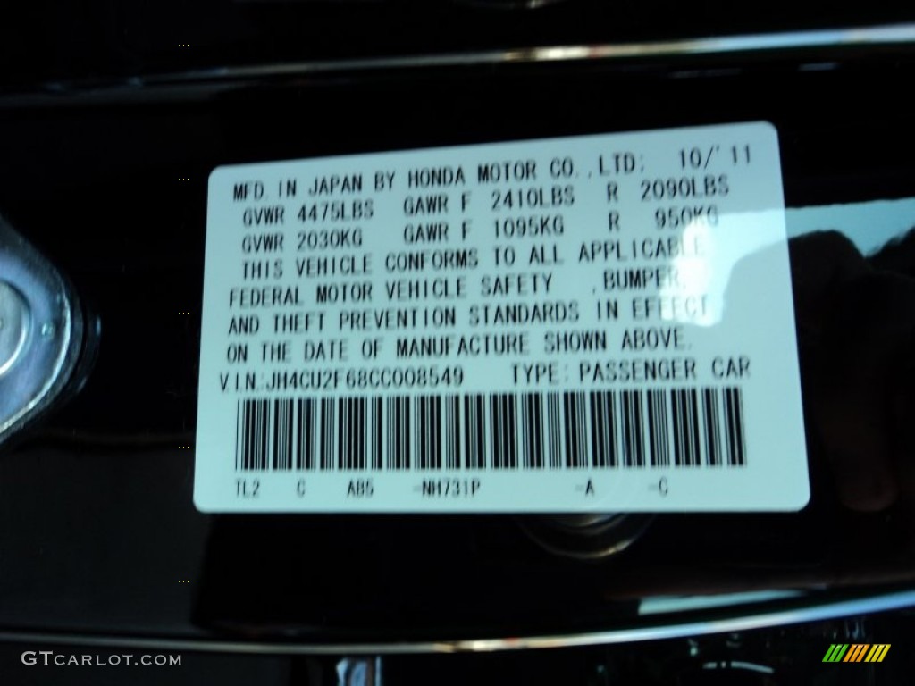 NH731 2012 Acura TSX Technology Sedan Parts