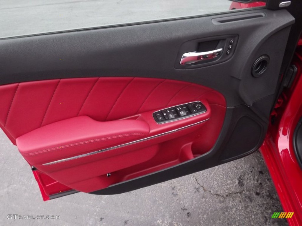 2012 Dodge Charger R/T Plus Black/Red Door Panel Photo #58079750