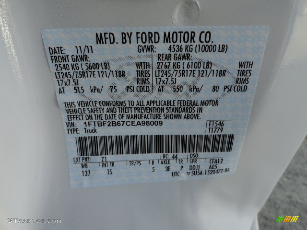 2012 F250 Super Duty Color Code Z1 for Oxford White Photo #58082839