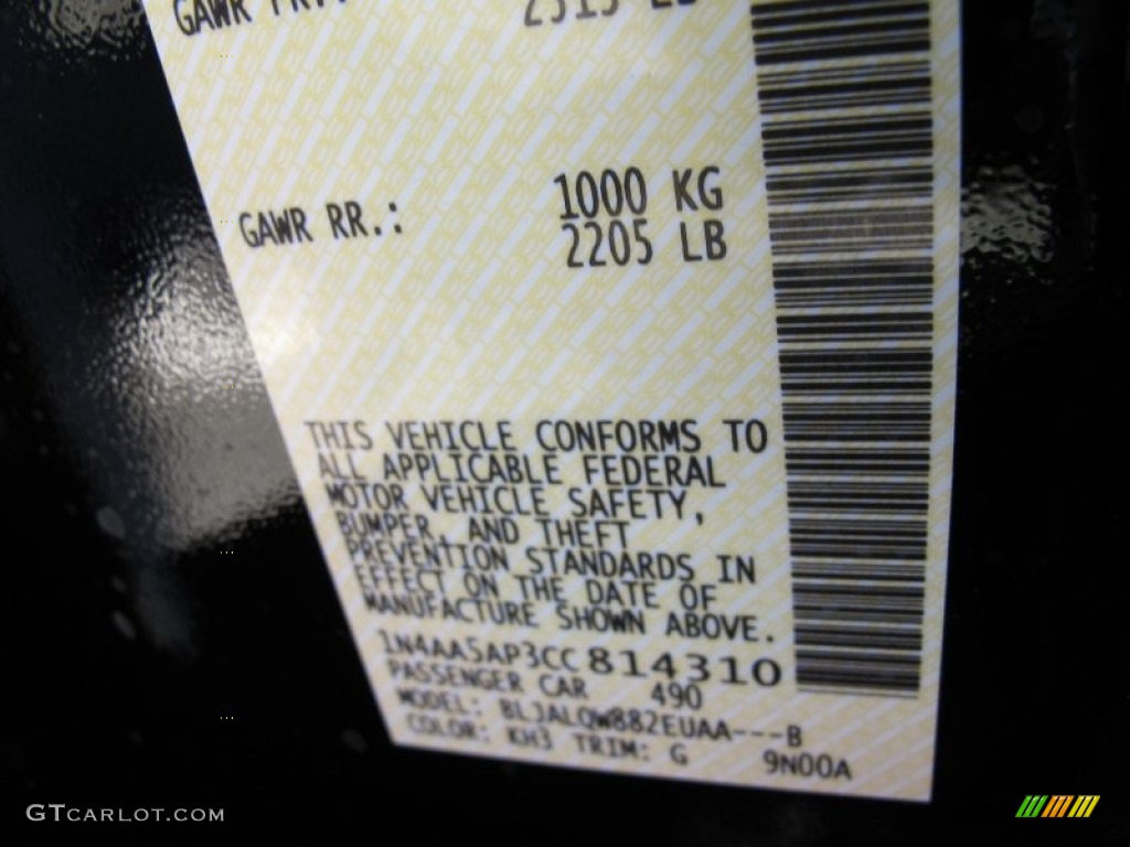2012 Maxima Color Code KH3 for Super Black Photo #58087703