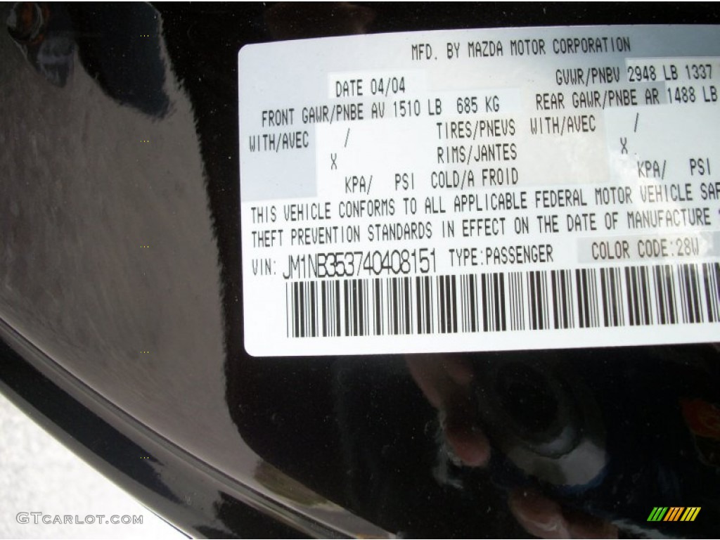 2004 MX-5 Miata Color Code 28W for Black Cherry Mica Photo #58094645