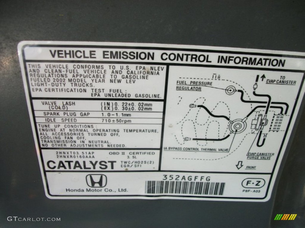 2002 Honda Odyssey EX-L Info Tag Photos