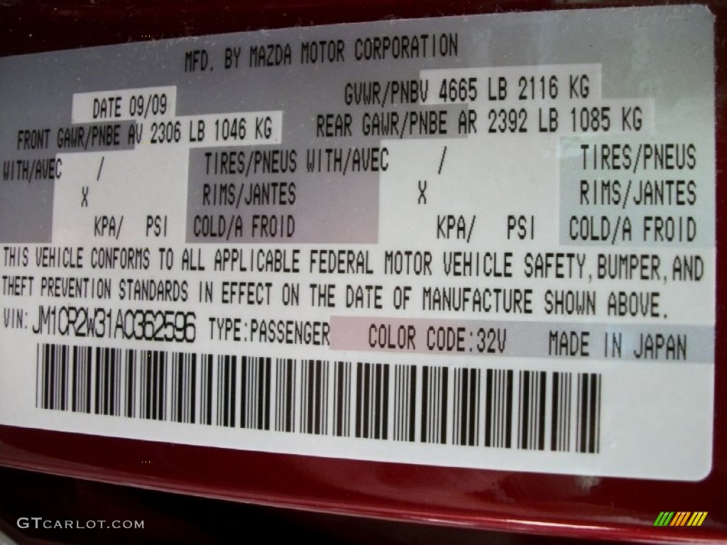 2010 MAZDA5 Color Code 32V for Copper Red Mica Photo #58103984