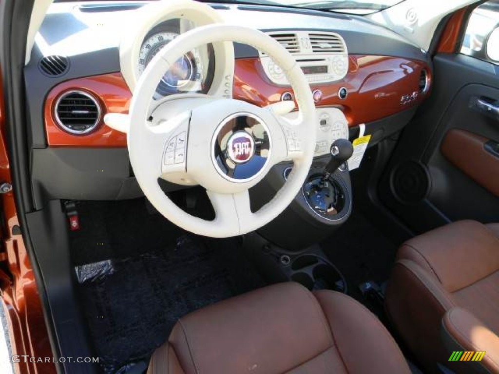 Pelle Marrone/Avorio (Brown/Ivory) Interior 2012 Fiat 500 c cabrio Lounge Photo #58113767