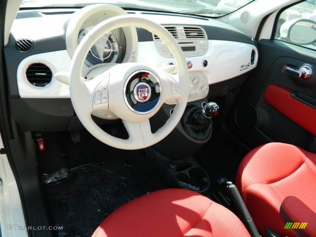 2012 500 c cabrio Pop - Bianco (White) / Tessuto Rosso/Avorio (Red/Ivory) photo #7