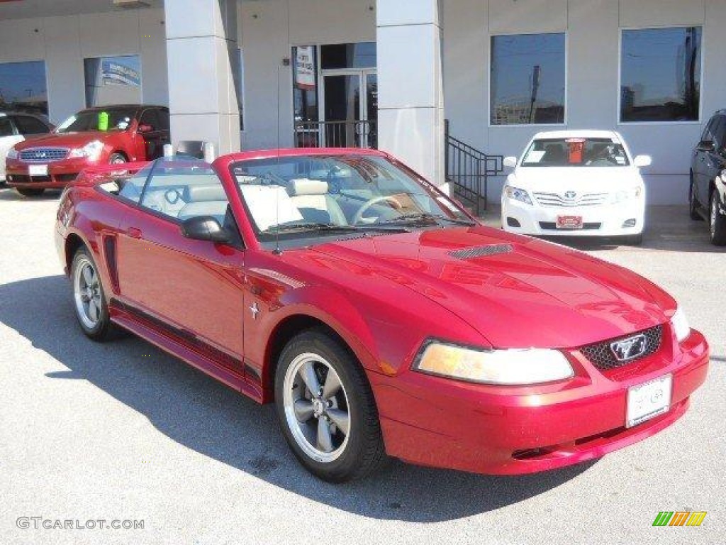 2000 Mustang V6 Convertible - Laser Red Metallic / Medium Parchment photo #16