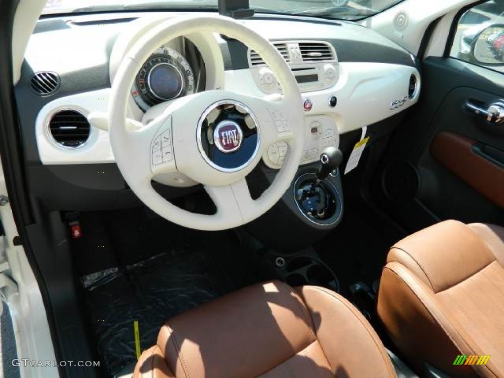 Pelle Marrone/Avorio (Brown/Ivory) Interior 2012 Fiat 500 c cabrio Lounge Photo #58129811