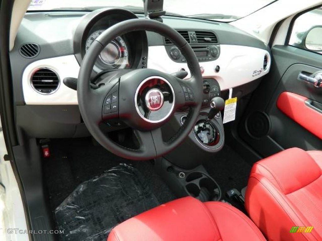 Pelle Rosso/Nera (Red/Black) Interior 2012 Fiat 500 c cabrio Lounge Photo #58129901