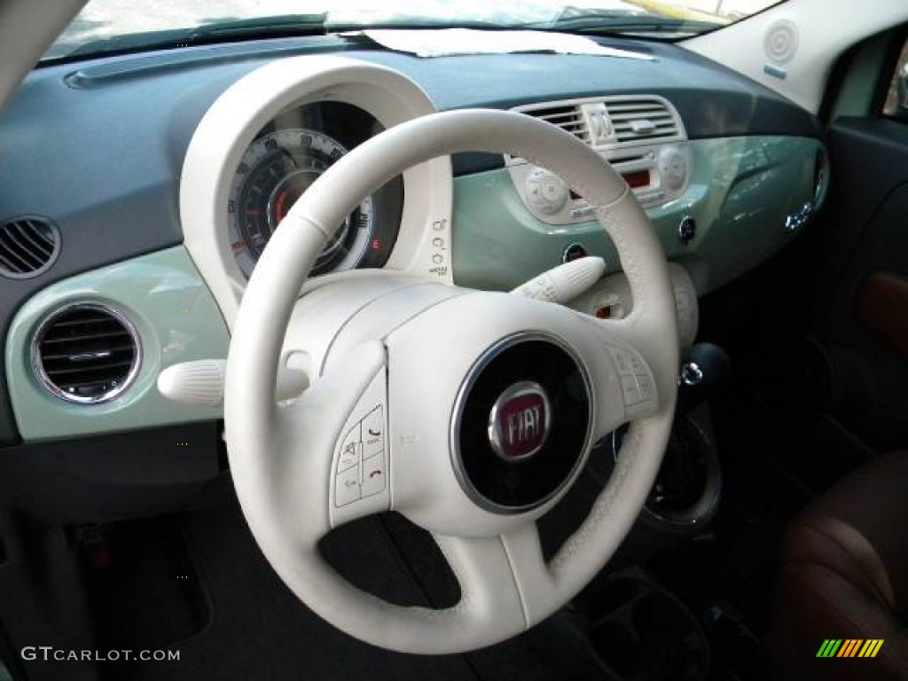 2012 Fiat 500 c cabrio Lounge Pelle Marrone/Avorio (Brown/Ivory) Steering Wheel Photo #58132364