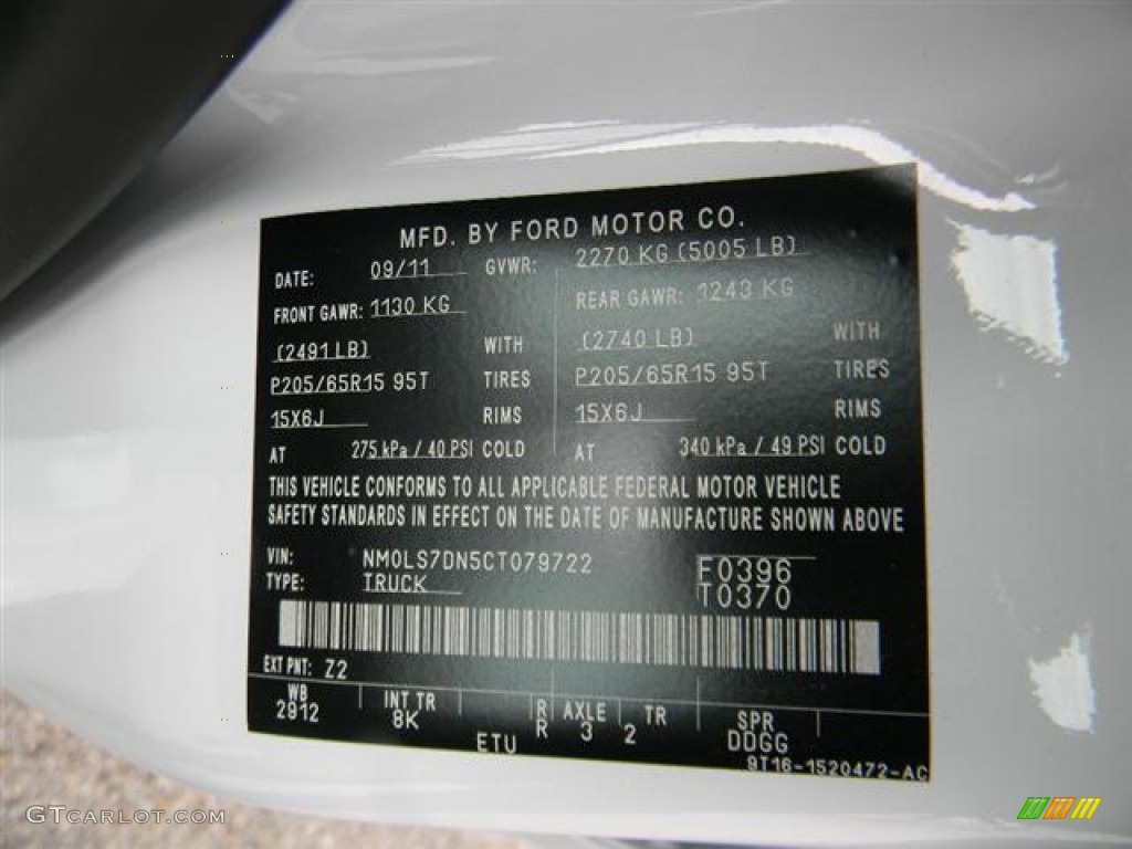 2012 Transit Connect Color Code Z2 for Frozen White Photo #58138733