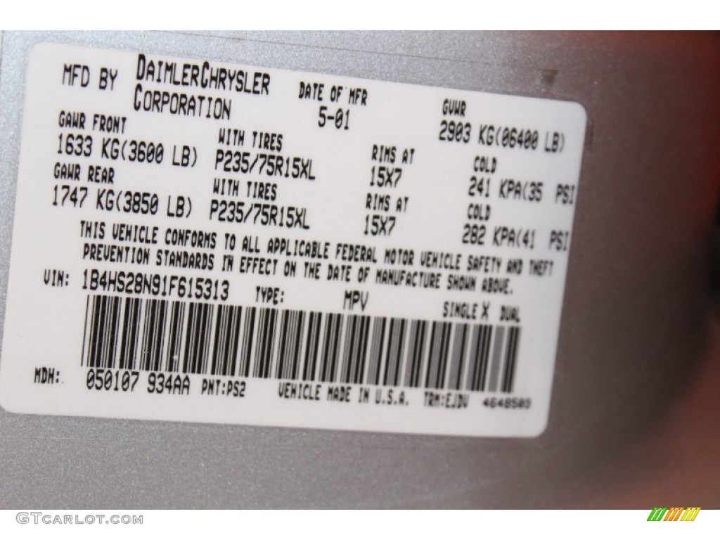 2001 Durango Color Code PS2 for Bright Silver Metallic Photo #58140680