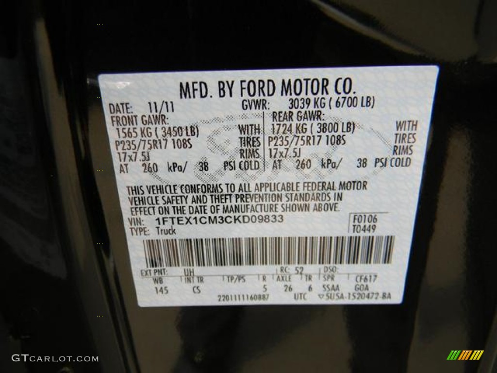 2012 F150 Color Code UH for Tuxedo Black Metallic Photo #58146153