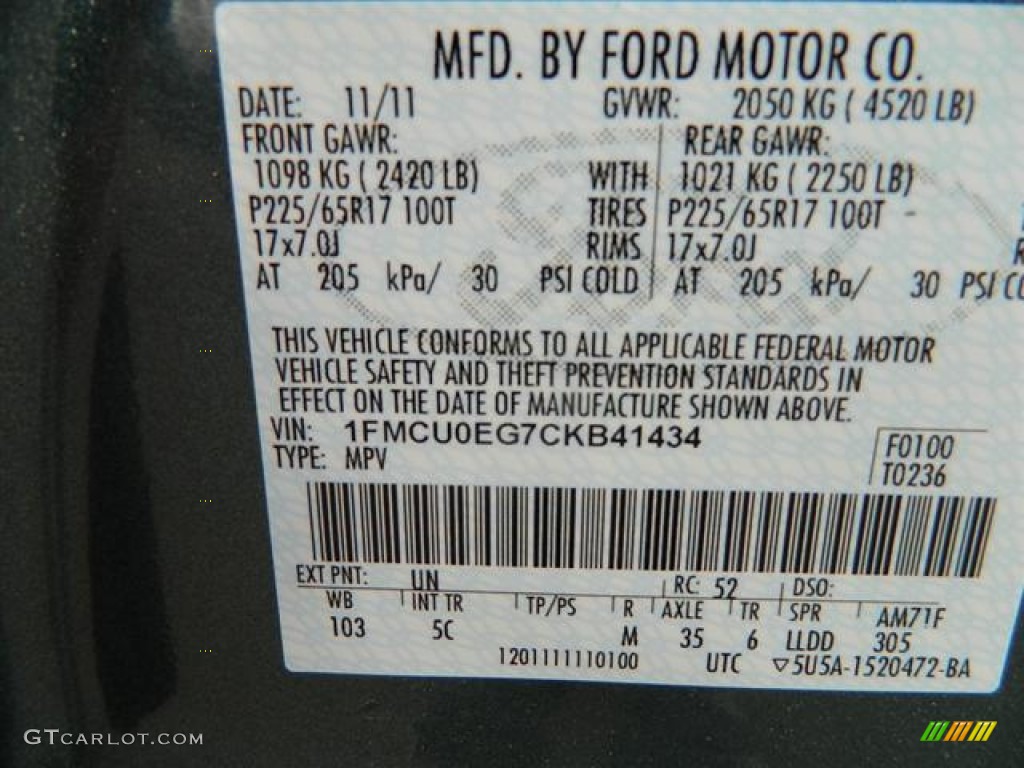 2012 Escape Color Code UN for Steel Blue Metallic Photo #58146389