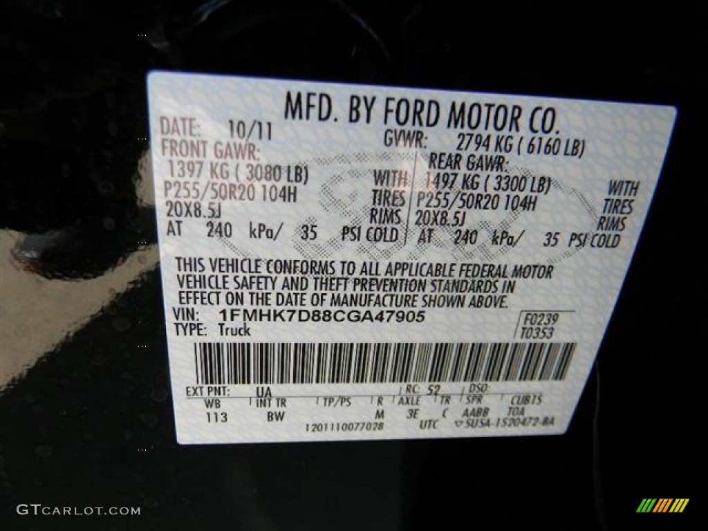 2012 Explorer Color Code UA for Black Photo #58148226