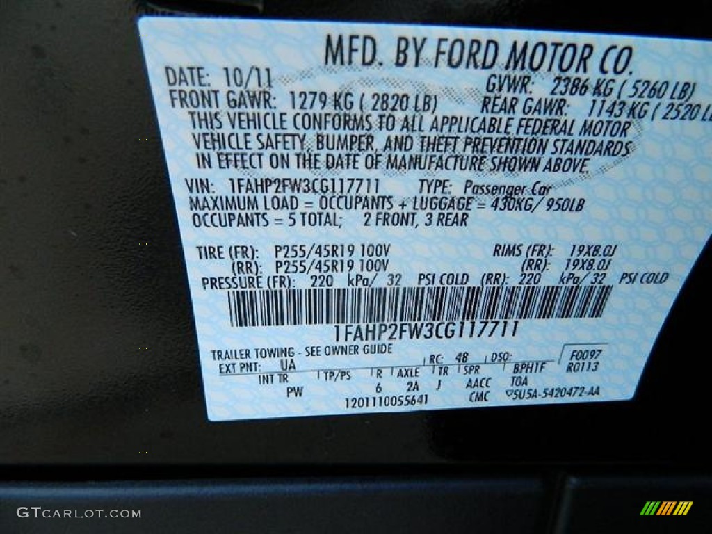 2012 Taurus Color Code UA for Ebony Black Photo #58148972