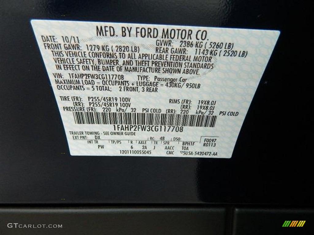2012 Taurus Color Code DX for Dark Blue Pearl Photo #58149101